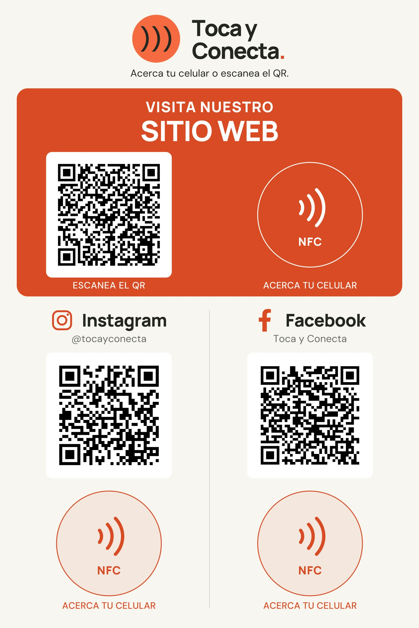 Ejemplo NFC personalizado Toca y Conecta, frente claro