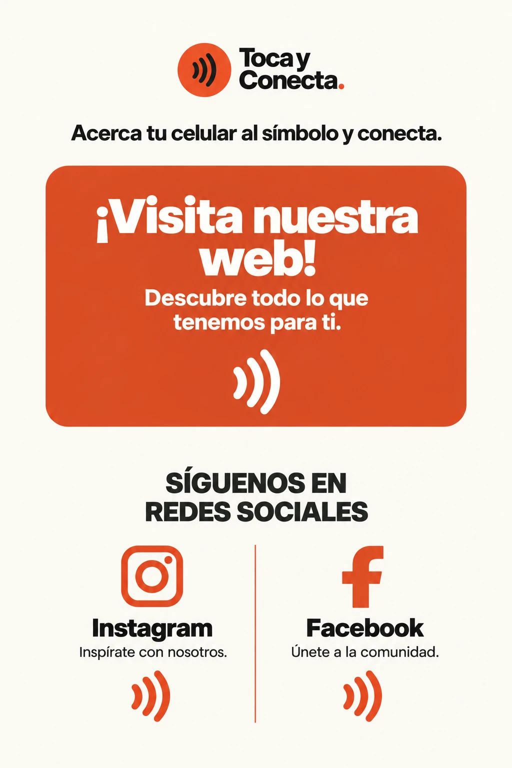 Ejemplo original de NFC personalizado de Toca y Conecta para web y redes